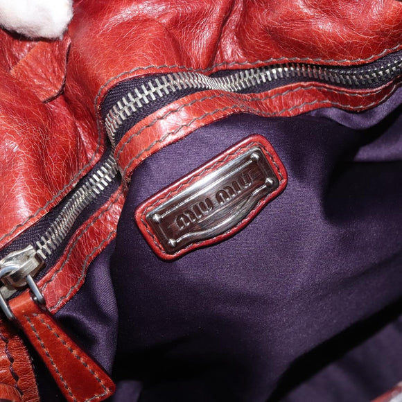 Miu Miu Tote Bag Leather Red Silver Auth 181844A