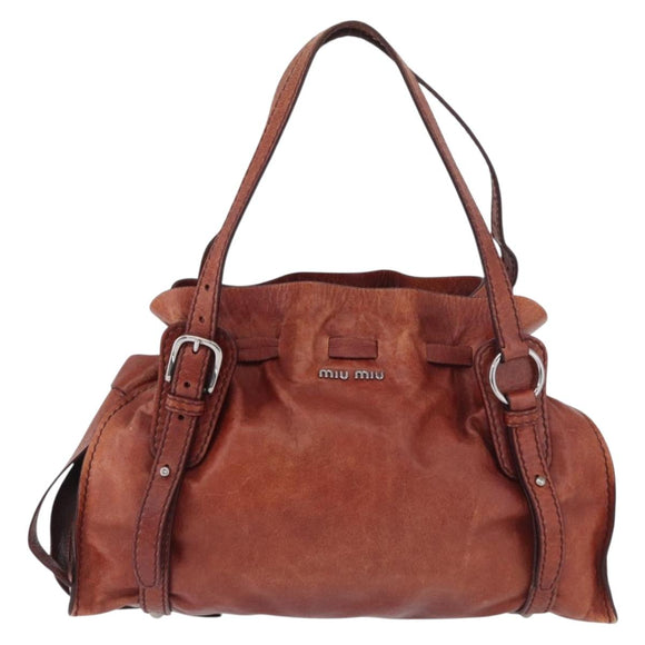 Miu Miu Tote Bag Leather Red Silver Auth 181844A