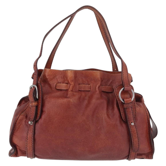 Miu Miu Tote Bag Leather Red Silver Auth 181844A