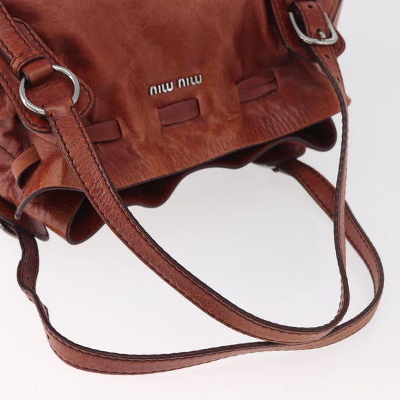 Miu Miu Tote Bag Leather Red Silver Auth 181844A