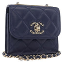 CHANEL Matelasse Trendy CC Chain Bag Lamb Skin Navy Gold CC Auth 181847M-1