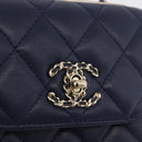 CHANEL Matelasse Trendy CC Chain Bag Lamb Skin Navy Gold CC Auth 181847M-18