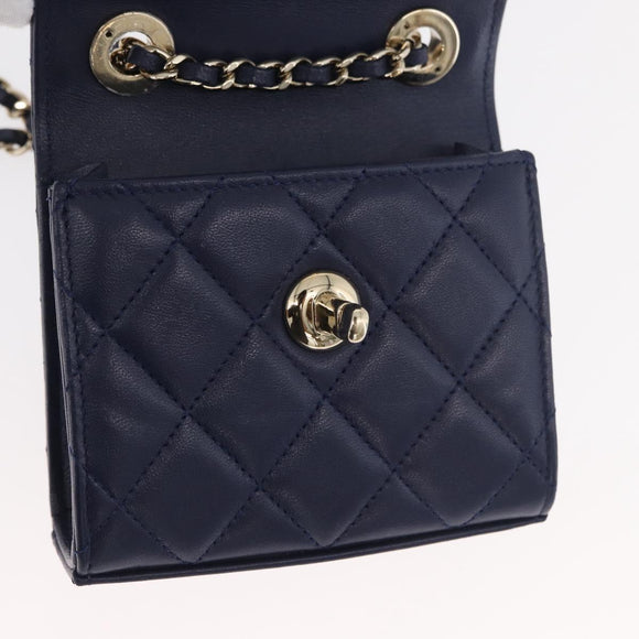 CHANEL Matelasse Trendy CC Chain Bag Lamb Skin Navy Gold CC Auth 181847M
