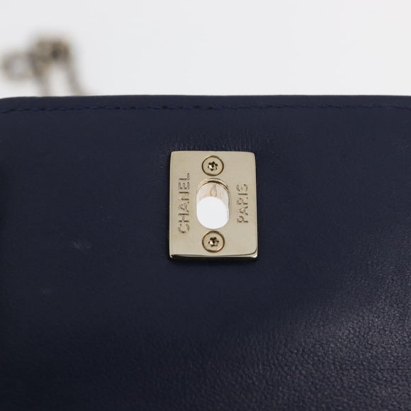 CHANEL Matelasse Trendy CC Chain Bag Lamb Skin Navy Gold CC Auth 181847M