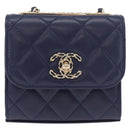 CHANEL Matelasse Trendy CC Chain Bag Lamb Skin Navy Gold CC Auth 181847M-13