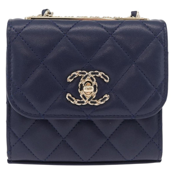 CHANEL Matelasse Trendy CC Chain Bag Lamb Skin Navy Gold CC Auth 181847M