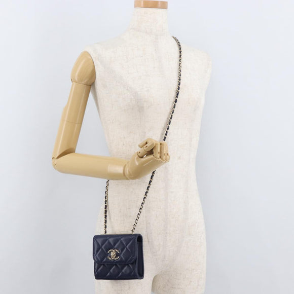 CHANEL Matelasse Trendy CC Chain Bag Lamb Skin Navy Gold CC Auth 181847M
