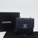CHANEL Matelasse Trendy CC Chain Bag Lamb Skin Navy Gold CC Auth 181847M-12