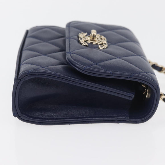 CHANEL Matelasse Trendy CC Chain Bag Lamb Skin Navy Gold CC Auth 181847M