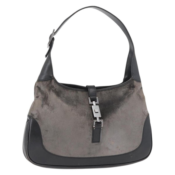 GUCCI Jackie Shoulder Bag Velor Gray Silver 001 3306 Auth 181851A