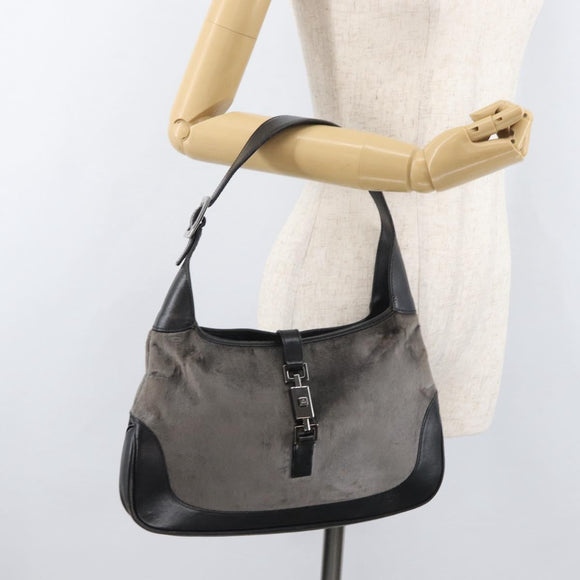GUCCI Jackie Shoulder Bag Velor Gray Silver 001 3306 Auth 181851A