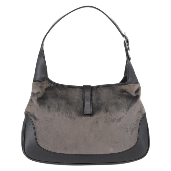 GUCCI Jackie Shoulder Bag Velor Gray Silver 001 3306 Auth 181851A