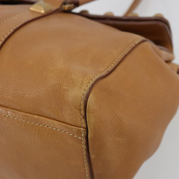 PRADA Tote Bag Leather Beige Gold Auth 181853A