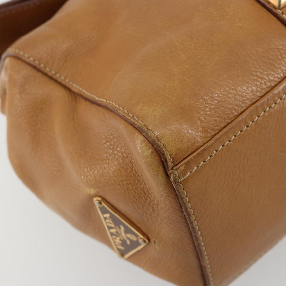 PRADA Tote Bag Leather Beige Gold Auth 181853A