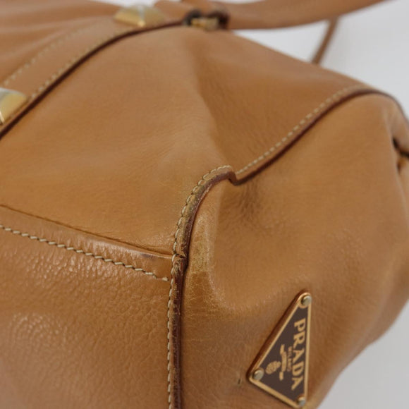 PRADA Tote Bag Leather Beige Gold Auth 181853A