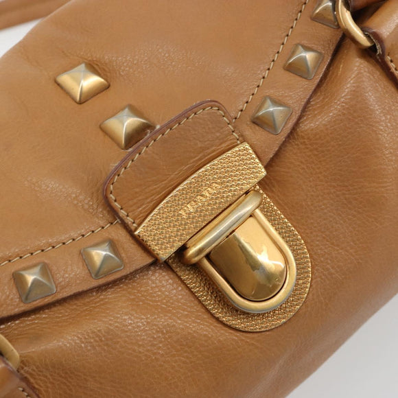 PRADA Tote Bag Leather Beige Gold Auth 181853A