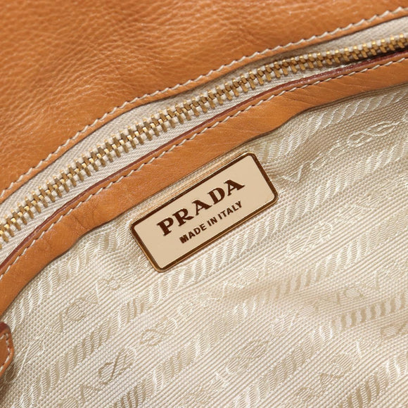 PRADA Tote Bag Leather Beige Gold Auth 181853A