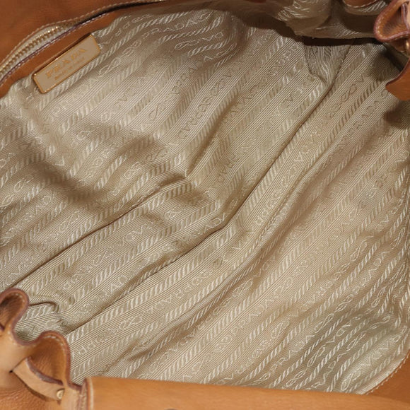 PRADA Tote Bag Leather Beige Gold Auth 181853A