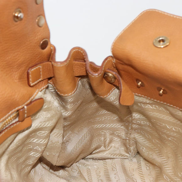 PRADA Tote Bag Leather Beige Gold Auth 181853A