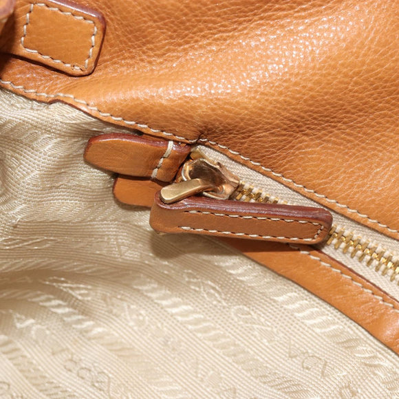 PRADA Tote Bag Leather Beige Gold Auth 181853A