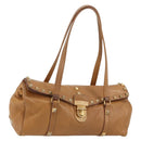 PRADA Tote Bag Leather Beige Gold Auth 181853A-1