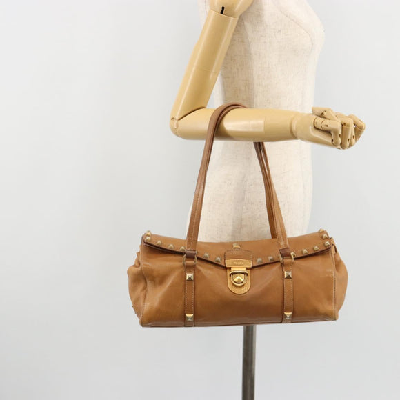 PRADA Tote Bag Leather Beige Gold Auth 181853A