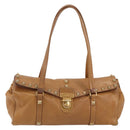 PRADA Tote Bag Leather Beige Gold Auth 181853A-13