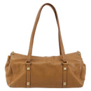 PRADA Tote Bag Leather Beige Gold Auth 181853A-2