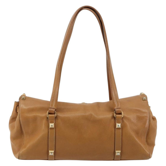 PRADA Tote Bag Leather Beige Gold Auth 181853A