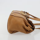 PRADA Tote Bag Leather Beige Gold Auth 181853A-3