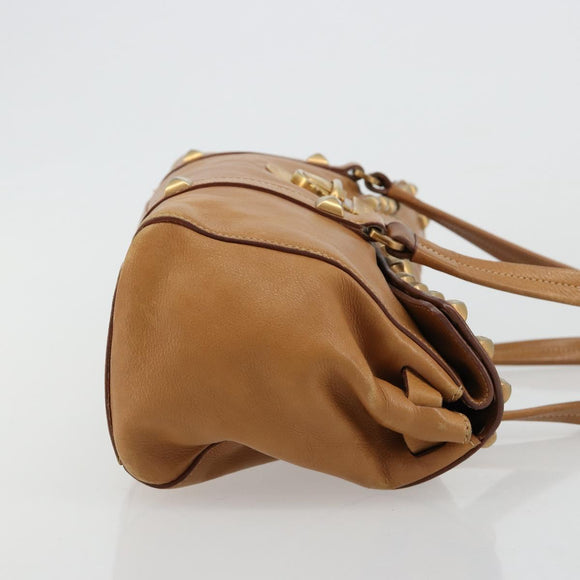PRADA Tote Bag Leather Beige Gold Auth 181853A