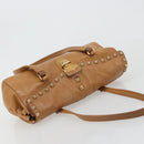PRADA Tote Bag Leather Beige Gold Auth 181853A-6