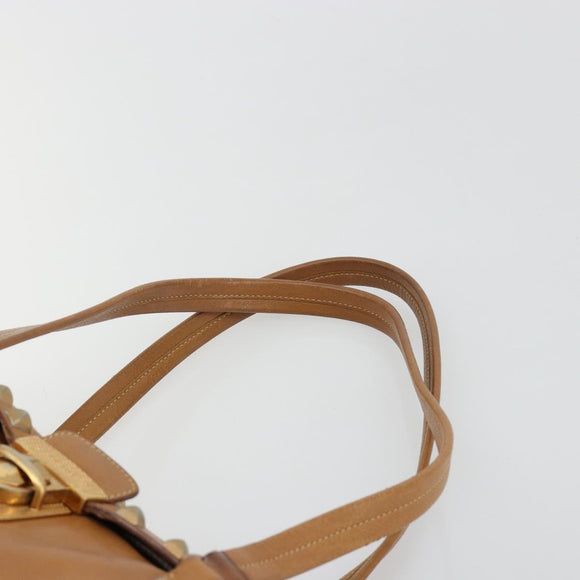 PRADA Tote Bag Leather Beige Gold Auth 181853A
