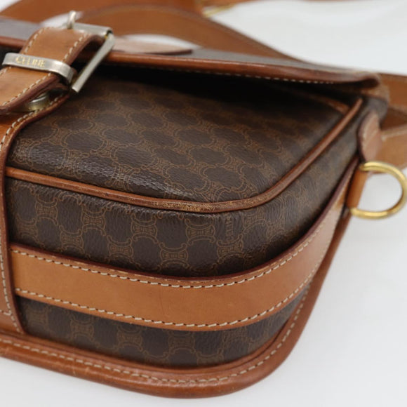 CELINE Macadam Canvas Shoulder Bag PVC Leather Brown Gold Auth 181854