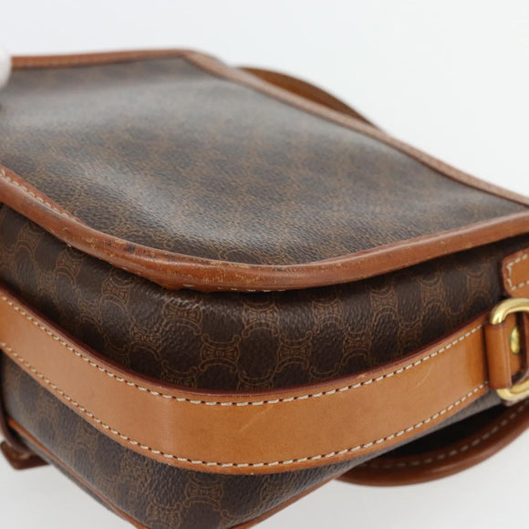 CELINE Macadam Canvas Shoulder Bag PVC Leather Brown Gold Auth 181854