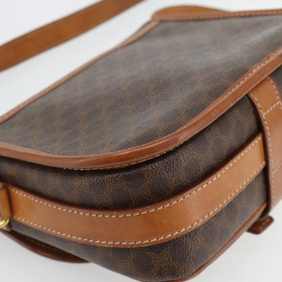CELINE Macadam Canvas Shoulder Bag PVC Leather Brown Gold Auth 181854