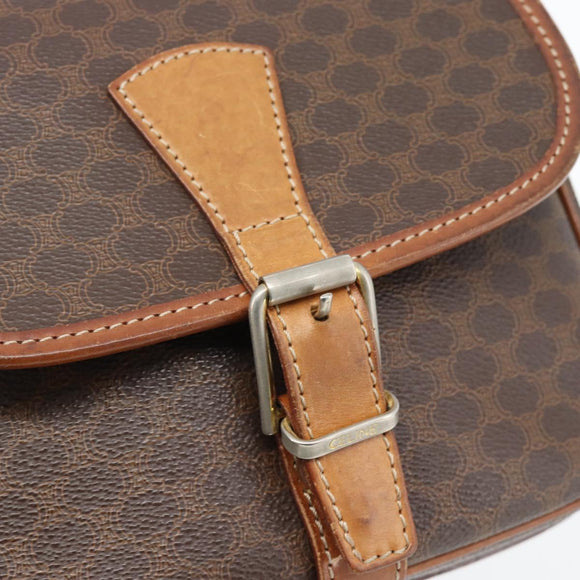 CELINE Macadam Canvas Shoulder Bag PVC Leather Brown Gold Auth 181854