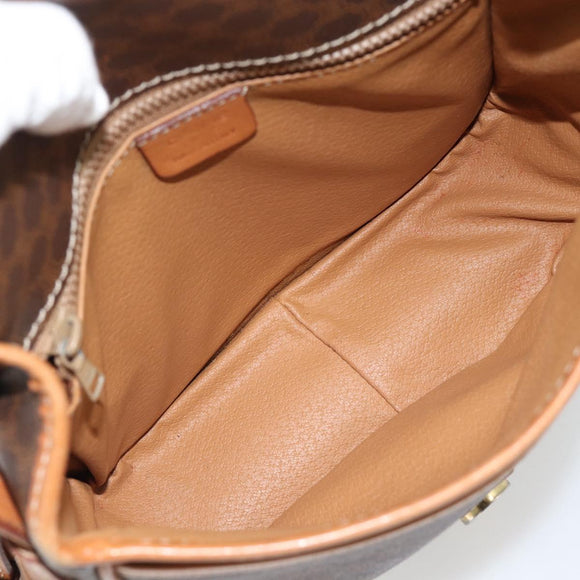 CELINE Macadam Canvas Shoulder Bag PVC Leather Brown Gold Auth 181854