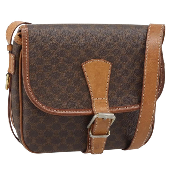 CELINE Macadam Canvas Shoulder Bag PVC Leather Brown Gold Auth 181854