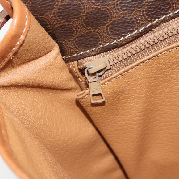 CELINE Macadam Canvas Shoulder Bag PVC Leather Brown Gold Auth 181854