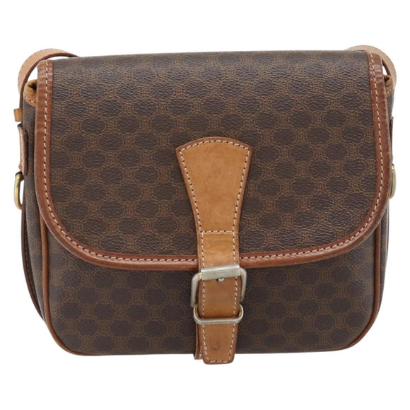CELINE Macadam Canvas Shoulder Bag PVC Leather Brown Gold Auth 181854