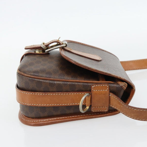 CELINE Macadam Canvas Shoulder Bag PVC Leather Brown Gold Auth 181854