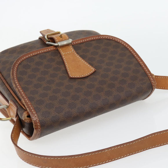 CELINE Macadam Canvas Shoulder Bag PVC Leather Brown Gold Auth 181854