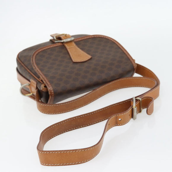 CELINE Macadam Canvas Shoulder Bag PVC Leather Brown Gold Auth 181854