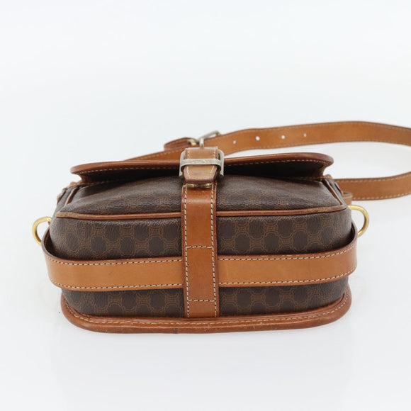 CELINE Macadam Canvas Shoulder Bag PVC Leather Brown Gold Auth 181854