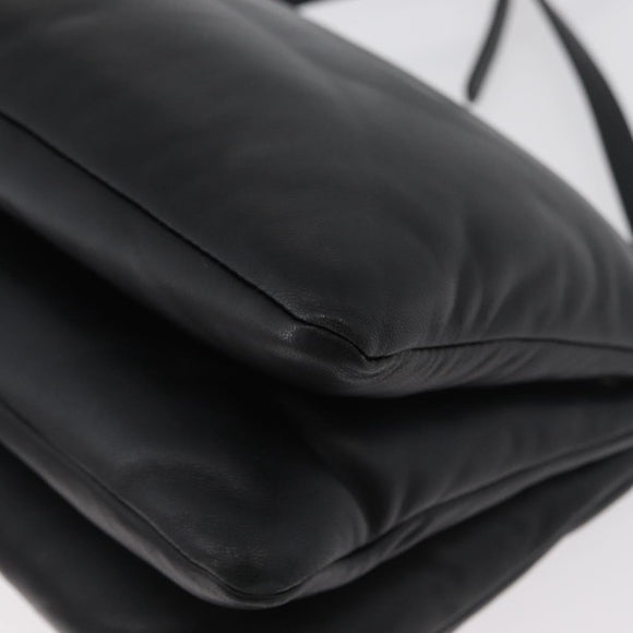 CELINE Trio Shoulder Bag Leather Black Silver Auth 181857A
