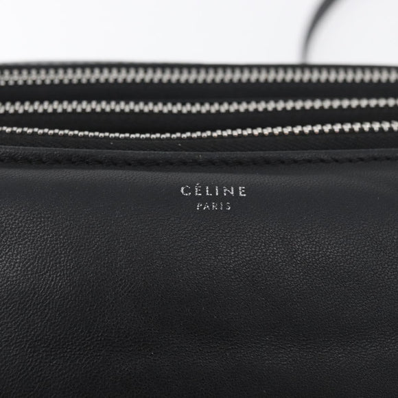 CELINE Trio Shoulder Bag Leather Black Silver Auth 181857A