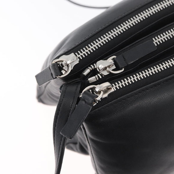 CELINE Trio Shoulder Bag Leather Black Silver Auth 181857A