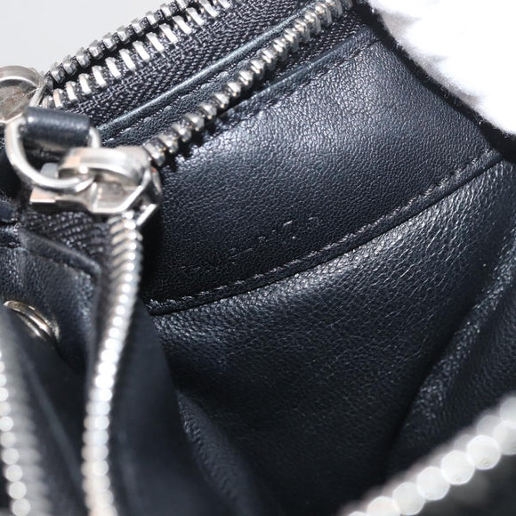 CELINE Trio Shoulder Bag Leather Black Silver Auth 181857A