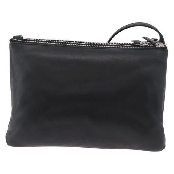 CELINE Trio Shoulder Bag Leather Black Silver Auth 181857A